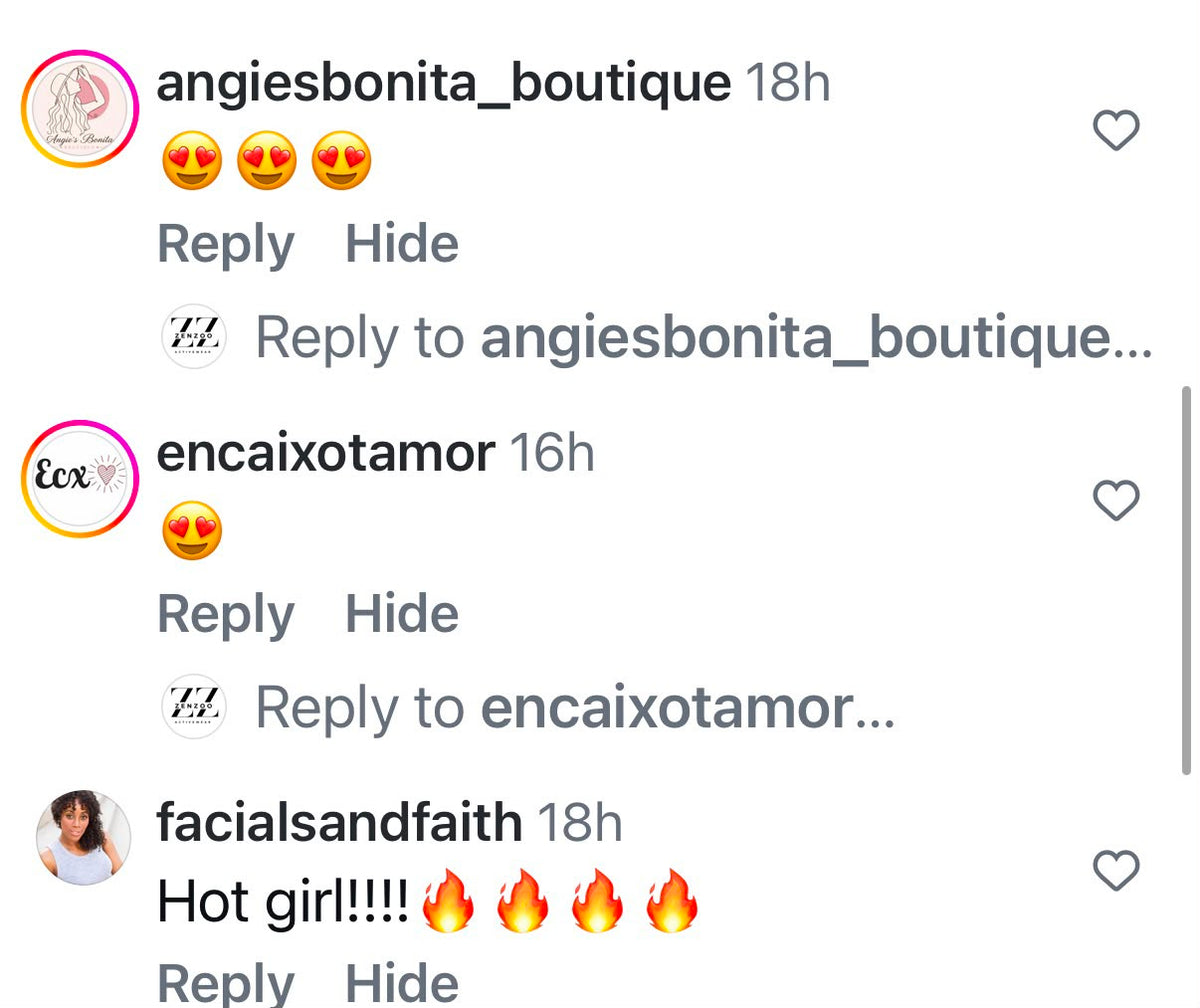 Comentarios reales en Instagram de Zenzoo Activewear